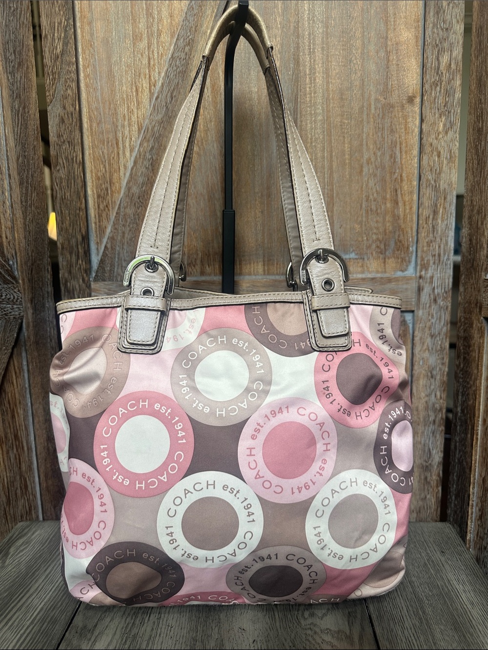 Coach Vintage Soho Snaphead Pink & Taupe Shoulder Tote Matching Wristlet RARE - Picture 2 of 16